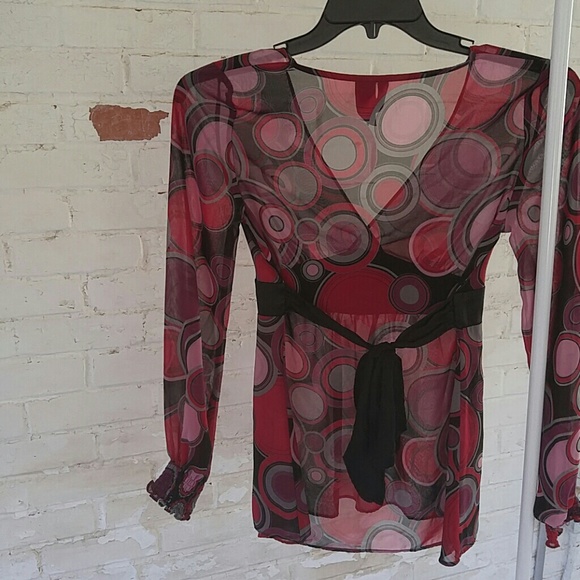 Long sleeves sheer circles print blouse size small - Picture 2 of 3